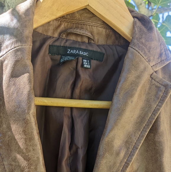 Brown Leather Blazer by Zara Basics , Size S - Picture 3 of 7